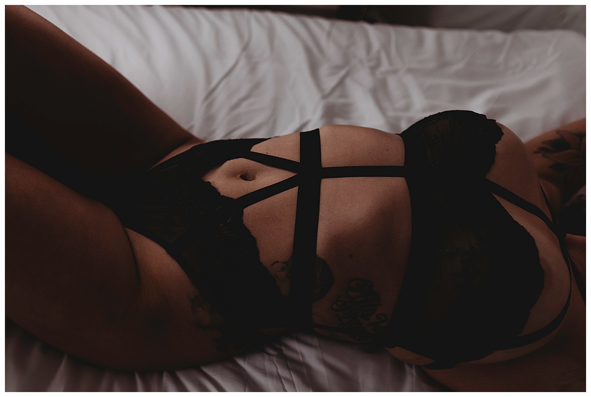 Black lingerie on bed for Minneapolis Boudoir Photographer