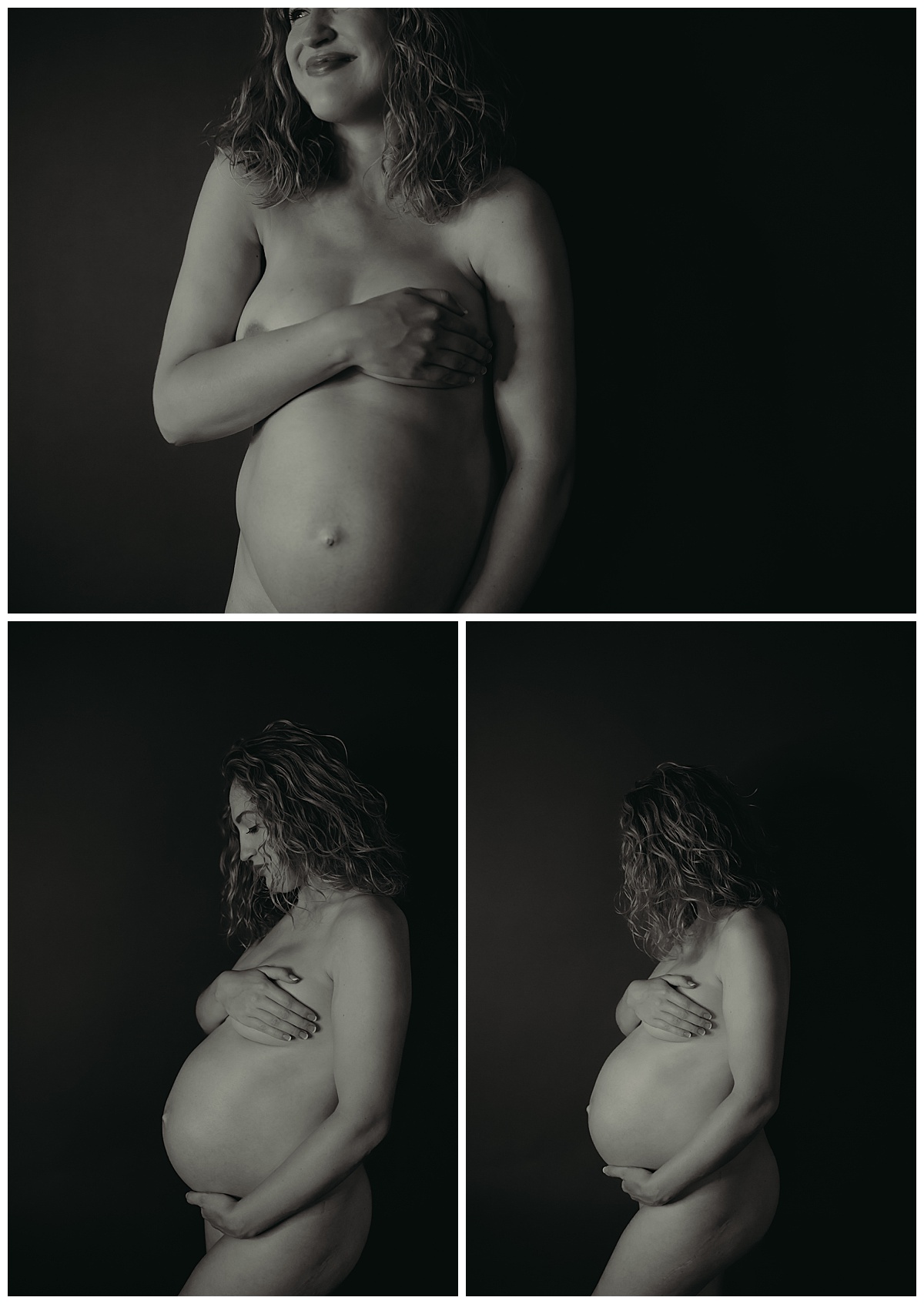 Pregnant mother looks to belly by Minneapolis Boudoir Photographer