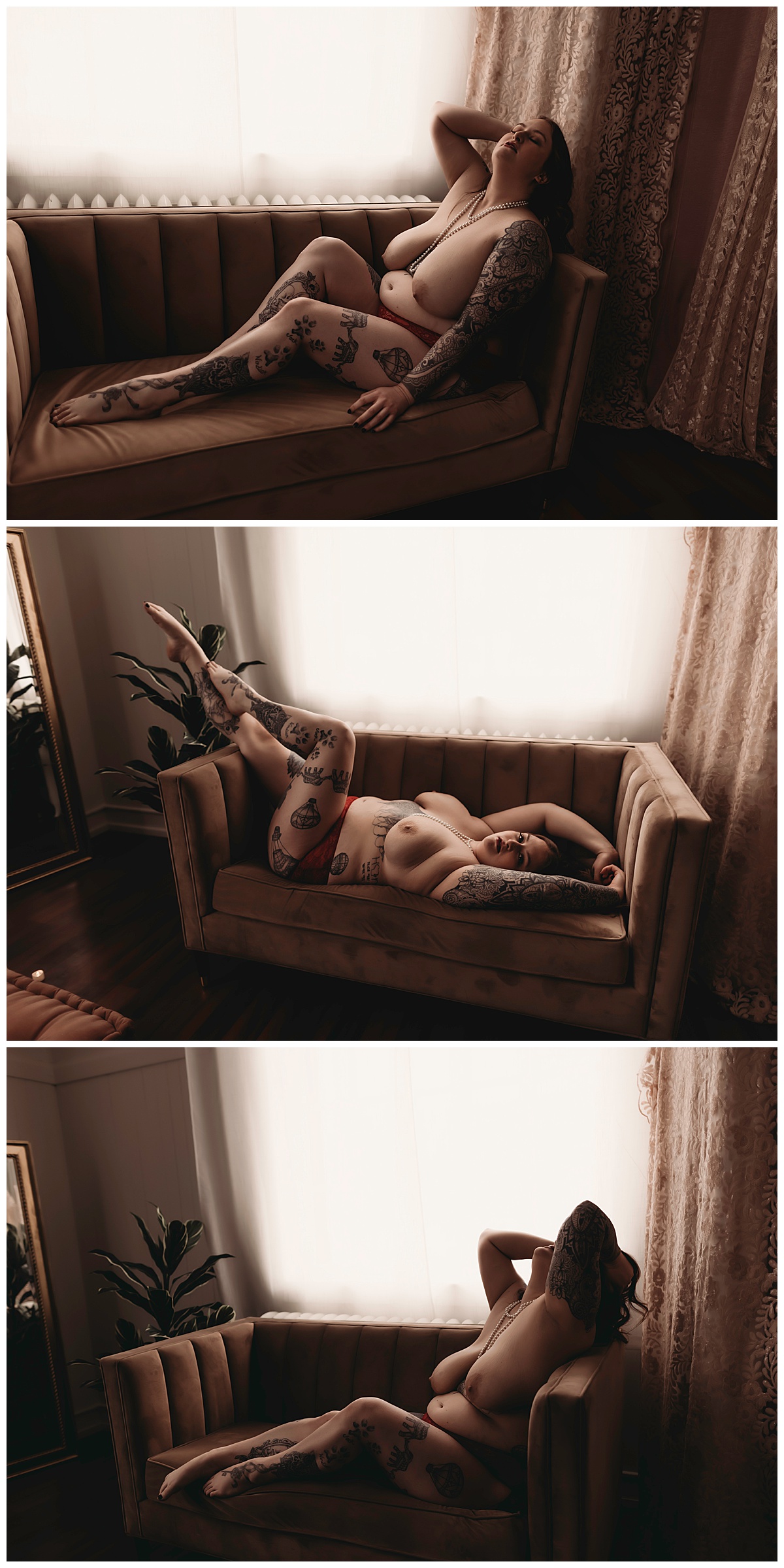 Adult lays on couch for Minneapolis Boudoir Photographer