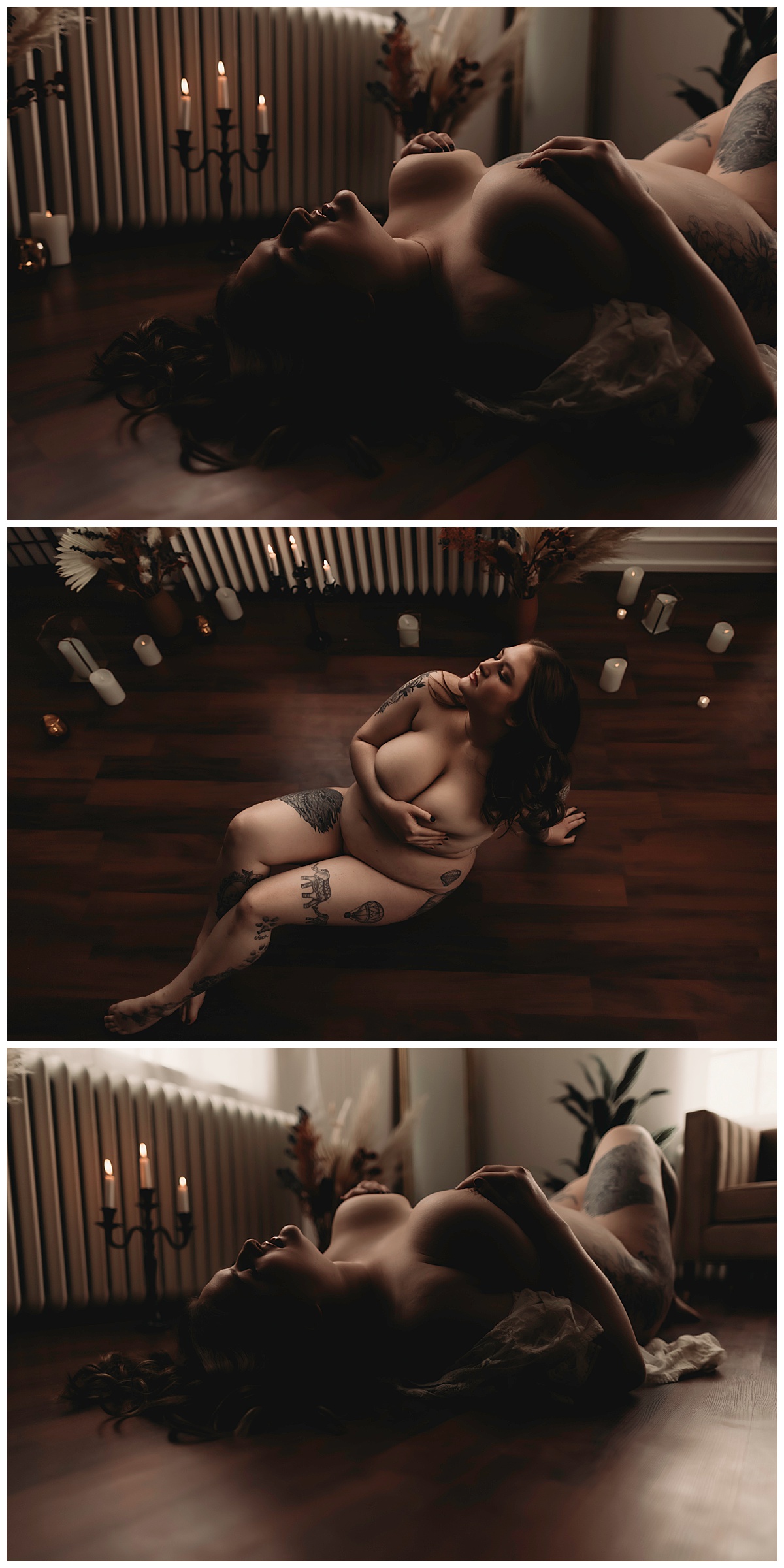 Adults lays in front of candles for Boudoir Photography Minnesota
