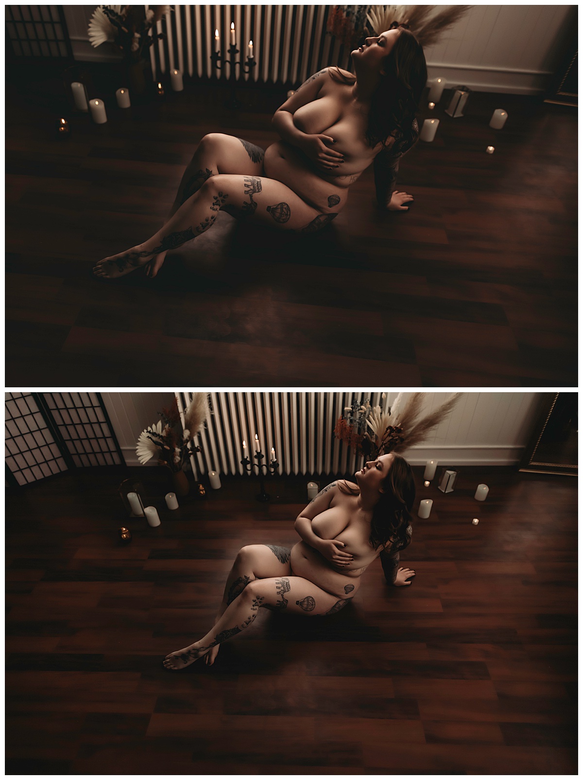 Lady sits in front of candles for Minneapolis Boudoir Photographer