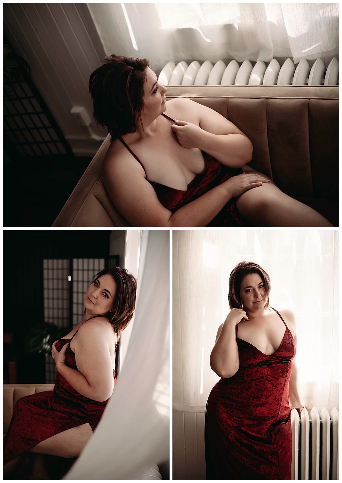 Lady wear red lingerie dress for Boudoir Photography Minnesota